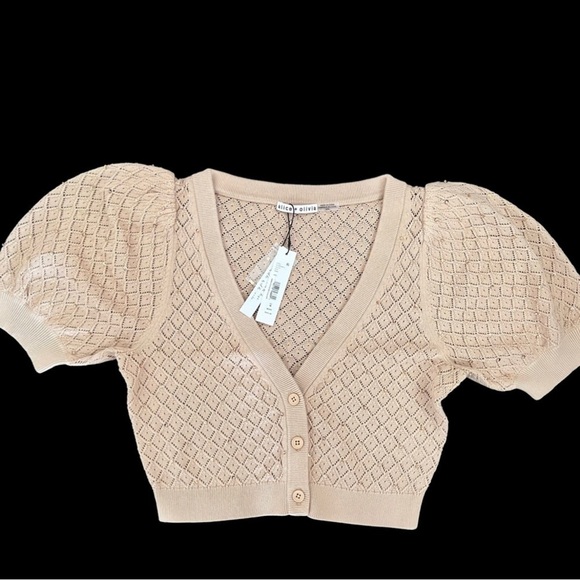 Alice + Olivia Romi embellished crop knit puff sleeve cardigan top - Picture 3 of 3